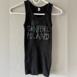 Sanibel Island Women's Tank Top Fitted Stretch Size M Bejeweled Runs Small